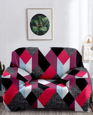 Cortina Sofa Cover Single Seater | Geometry Print | Polyester Spandex Fabric | Machine Washable | Pink