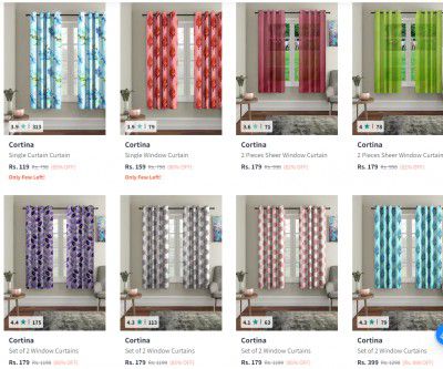 Cortina Window Curtains Pack of 2 Starts @ ₹119