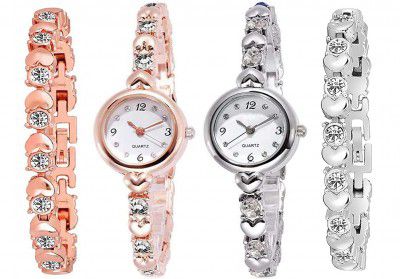 CORXIL Gold and Silver Chain Analog Watches with Free Bracelet Combo for Women Pack of - 4