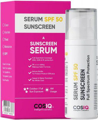Cos-IQ SunProtect SPF-50 Outdoor Sunscreen Serum SPF 50 PA+++ 30ml | Only 2 Drops Full Coverage | Skin Safe, Matte Finish, Oil Free, Water Resistant, Broad Spectrum - SPF 50 PA++++  (30 g)