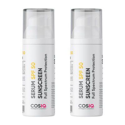Cos-IQ Sunscreen SPF 50 PA++++ Serum | UVA/B & Blue Light Protection for Men & Women | Broad Spectrum Sun Protection | Oily, Dry, Sensitive & Combination Skin | No White Cast | 30ml, Pack of 2