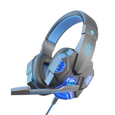 Cosbary Wired Over Ear Gaming Headphone with Remote Control, LED, Noise Cancelling Mic, Ergonomic Lightweight Design with Padded Ear Cushions, Compatible for PS4, PS5, Switch, Laptops (Black/Blue)