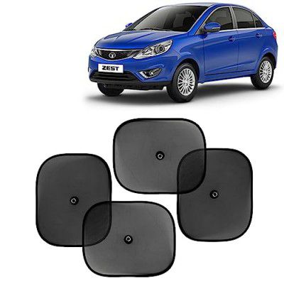 Cosmogear Car Window Curtain Sticky Sun Shades for Tata Zest, Color : Black, 4 Pieces