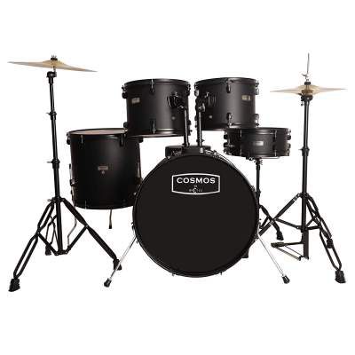 COSMOS 5 Piece Complete Acoustic Drum Kit/Drumset with drumsticks, Cymbals and throne - With Hardware. Best Sounding shells, most durable build (Black)
