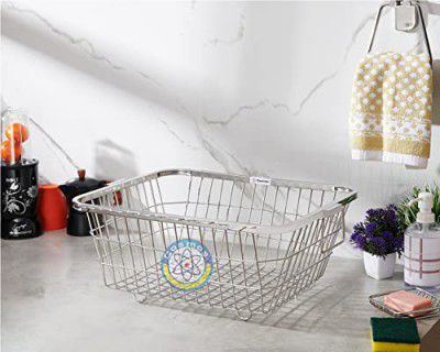 Cosmos Stainless Steel Rectangle Dish Drainer Rack / Basket, Dish Rack, Kitchen Rack, 18x15x8 inches (LXWXH), Size-Small, Silver (DDSQ1)