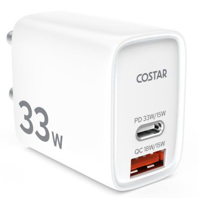 COSTAR 33W Dual Port Fast Charger QC/PD, 2 IN 1 USB & Type C Fast Charger Adapter