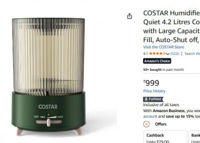 COSTAR Humidifier | Whisper-Quiet 4.2 Litres Cool Mist Ultrasonic Humidifier (Green)