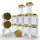 COTIT hexagon Design 250 Gram (ml) Glass jar with Airtight Black Lid for Masala Storage Jar, Candy, Spice, Kitchen Jar and Container (Gold lid, 6)...