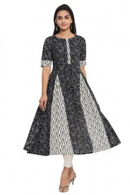 COTLAND Fashions Jaipuri Cotton A-Line Anarkali/Flared Printed Kurti for Women