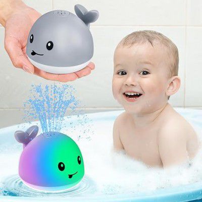 Cots and Cuddles Whale Automatic Water Foutain Sprinkler Baby Bath Toy with Colourful Lights Bath Time Fun Toy for Toddler Kids Age 1 2 3 4 5 (1pc)