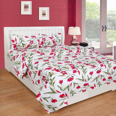 Cotton Double Bedsheet  (Pack of 1, Red, White, Green)