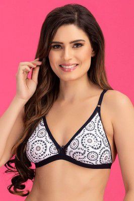 Cotton Non-Padded Non-Wired Printed Plunge Bra In Blue