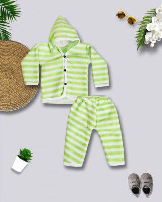 Coxxup  Baby Boys & Baby Girls Striped Cotton Blend Kids Nightwear  (Light Green Pack of 1)