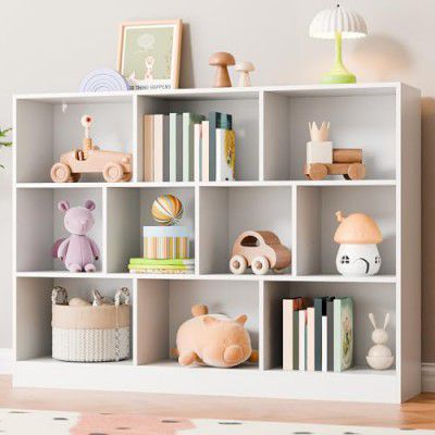 Cozy Castle White Wood Bookshelf, 3-Tier Open Shelf Bookcase, 10 Cube Storage Organizer, 55.12" W x 11.61“D x 40.95“H