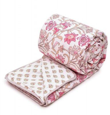 COZY FURNISH Summer Single Bed Blanket 144x220CM, Cooling Microfiber Cotton, Lightweight 150GSM AC Comforter, Soft Breathable Floral Print Quilt, Thin Blanket for Summer, Perfect for Gifting