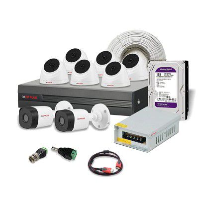 CP Plus 2.4MP Indoor Dome Cameras (6 Pcs), Outdoor Bullet Cameras (2 Pcs), 8CH DVR Without HD, 90 MT Co-Axial Cable, 1TB HDD, HDMI Cable, BNC & DC