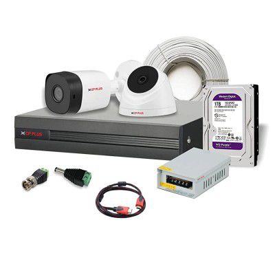 CP Plus 2.4MP Night Vision Outdoor Bullet Camera (1Pc), Indoor Dome Camera (1 pc), 4CH DVR Without HD, 90 MT Co-Axial Cable, 4CH Power Supply, 1TB HD, HDMI, BNC, DC