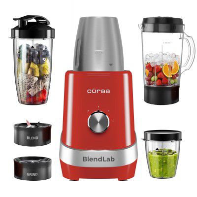 Cüraa BlendLab Mixer Grinder for kitchen 4 Jars 100% Copper Motor Stainless Steel Jar for Spice Grinding 