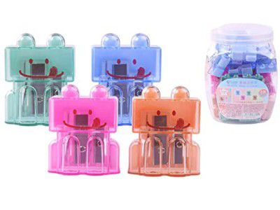 Crackles 32 pc Twin Blade Pencil Sharpener for Kids Boys and Girls School Stationery for Birthday Rteurn Gifts- Pack of 32 pc in a Jar Mixed Colors
