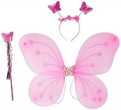 Crackles Fairy Butterfly Wings with Matching Hair Band (Pack of 1,Pink)