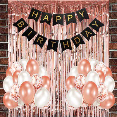 Crackles Happy Birthday Balloons Decoration Items Combo Kit Rose Gold - 23 Pcs.