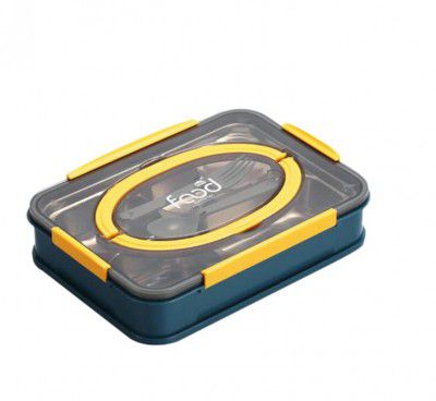 Crackles Insulated Handle Design Stainless Steel Food Container, Lunch Box with Spoons - Assorted Color