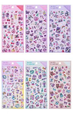 Crackles Kawaii and Cute Super Shiny 3D Puffy Stickers Set (Pack of 6)