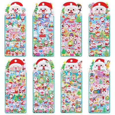 Crackles Kawaii Stickers Set – Set of 4 Christmas Themed Santa and Items Stickers, DIY 3D Puffy Stickers for Boys & Girls, Aesthetic Sticker, Cute Stickers, Self Adhesive Stickers Set (Pack of 4)