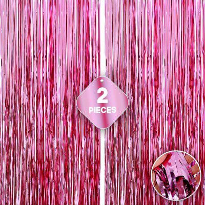 Crackles Metallic Fringe Pink Curtains Large Size 3 ft x 6 ft for Birthday, Anniversaries - Pack of 2