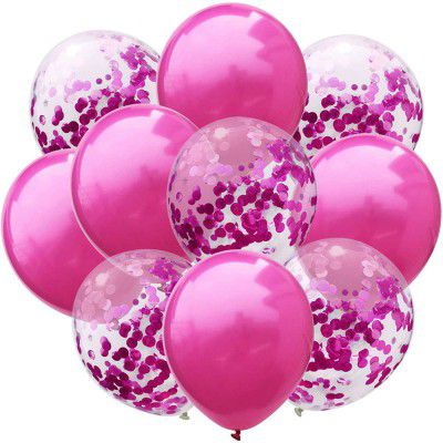 Crackles Pink HD Metallic Chrome & Clear Confetti Shining Glitter Balloons 