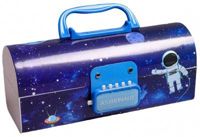 Crackles Plastic Kids Pen & Pencil Box Suitcase Style Password Lock Pencil Case,Multi-Layer Pencil Box (Astronaut)-Blue