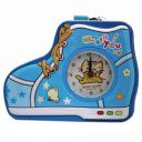 Crackles Shoe Shape Tin Money Bank Alarm Clock with Lock and Key for Kids Room Decor (Assorted Print & Color)- Pack of 1...