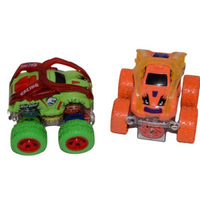 Crackles Toys 4Wd Push and Go Mini Monster Trucks Inertial 360 Degree Rotating Off-Road Climbing Vehicle| Toy Car For Kids & Toddlers Age 3 4 5 and Up (Set Of 2),Multicolor