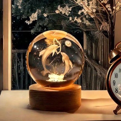 CRAE 3D Dolphin Crystal Ball Night Lamp (Heart Dolphin)