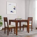 CRAFT D ARTS Wooden Solid Sheesham Wood Dining Table 2 Seater with Cushion | Dining Table Set with 2 Chairs | Honey Finish...