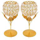 Craft Hub Crystal Rose Brass Candle Holder for Decoration - Set of 2...