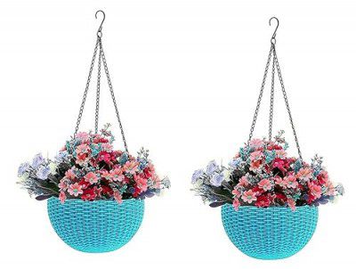 Craftbin Plastic Hanging Round Planters | Planting Pots for Home Gardening | Flower Pots for Home Balcony, Dia-7.1inch, Hight-4.1inch Pack of 2 (Light Blue, 2)