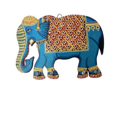 Craftghar Key Holder for Wall, Wooden Hand Painted Key Holder Home Decor Stylish | Elephant, Sky Blue, 5 Inch