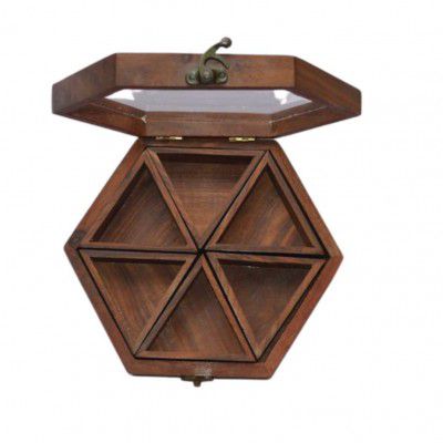 CRAFTGHAR Sheesham Wooden Table Top Masala Box Containers Jars & Wooden Masala Dabba for Kitchen Masala Dani Wooden Spice Storage Box Set for Kitchen, 6 Wooden Containers, Brown
