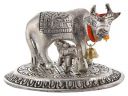 Crafticia Metal Kamdhenu Cow and Calf Idol Silver Finish Holy Spiritual Showpiece for Vastu (9x6x6 cm, Silver)...