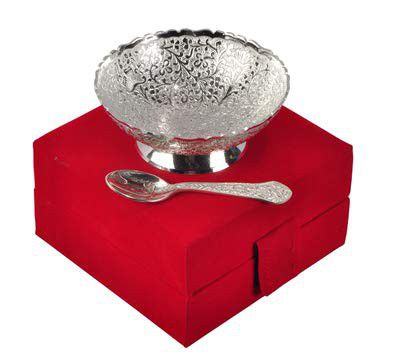 Crafts King White Metal Floral Silver Plated Single Bowl Set Awesome Box - 2 Pieces Set, 500 Milliliter - 200 Ml