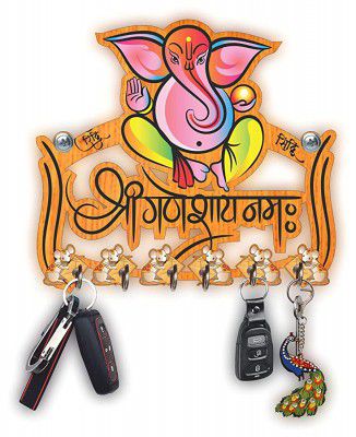 Crafts World Home Decorative Big Size Multicolor Wall Hanging Key Holder with 6 Stainless Steel Hooks