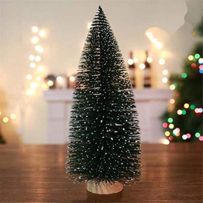 CraftVatika Artificial Mini Christmas Tree Miniature Table Decor Tree with Wooden Base - Christmas Xmas Tree for Home Office Living Room Decor - Christmas Decoration (Set of 1)