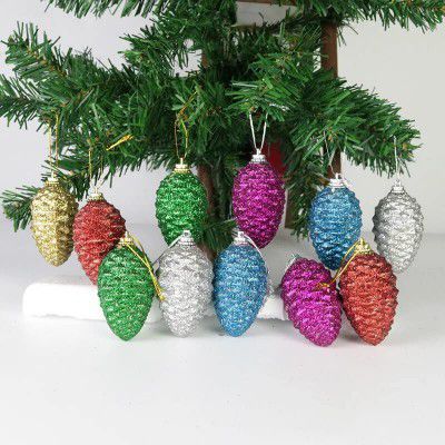 CraftVatika Christmas Tree Hanging Item, Pine Ornaments for Xmas Tree Decoration Set of 6 Multicolor