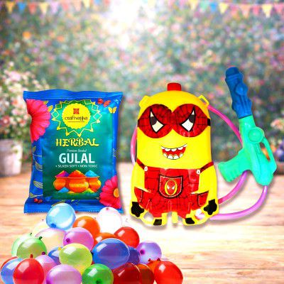CraftVatika Holi Gulal Pichkari Water Tank 1 in 1 Combo and 100 Water Balloons with
