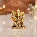 CraftVatika Metal Ganesh Idol for Diwali Decoration Item - Ganesha for Car Dashboard Small Ganpati Statue Figurine Murti for Home Office, Tabledesk Diwali Gift Items (Golden 4.5 CM Height) (Set of 1)...