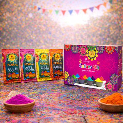 CraftVatika Natural Holi Colours Organic Holi Gulal Rang - Pack of 4 (80g x 4 Packet) Gulal Colours 