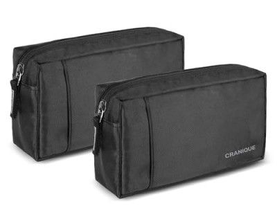 Cranique Polyester Travel Organizer Gadget Case | Electronic Accessories Storage Pouch Pack of 2 (QP1-BLACK-2Q)