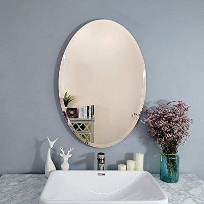 Creative Arts n Frames 5mm Thick Exquisite Beveled Frame Less Oval Wall Mount Mirror for Bathroom, Washroom and Wash Basin (12x18 Beveled)