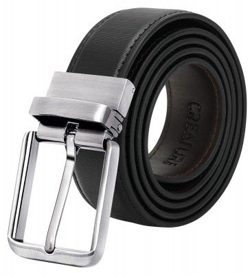 CREATURE Stripes Pu-Leather Reversible Formal Belts For Men(Color-Black||BL-015)